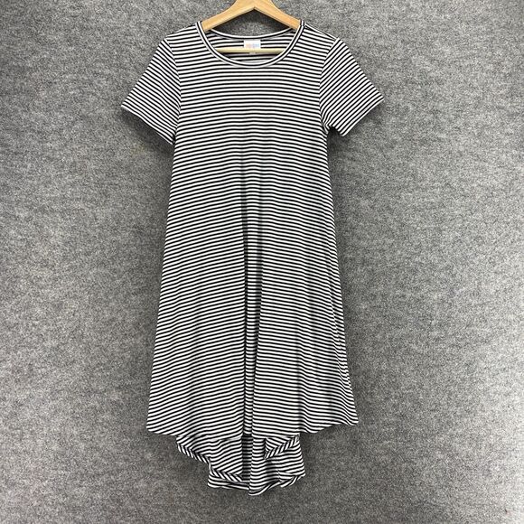LulaRoe Dress Women 2XS Black Striped Shift Midi Short Sleeve Round Neck Rayon - Picture 1 of 10